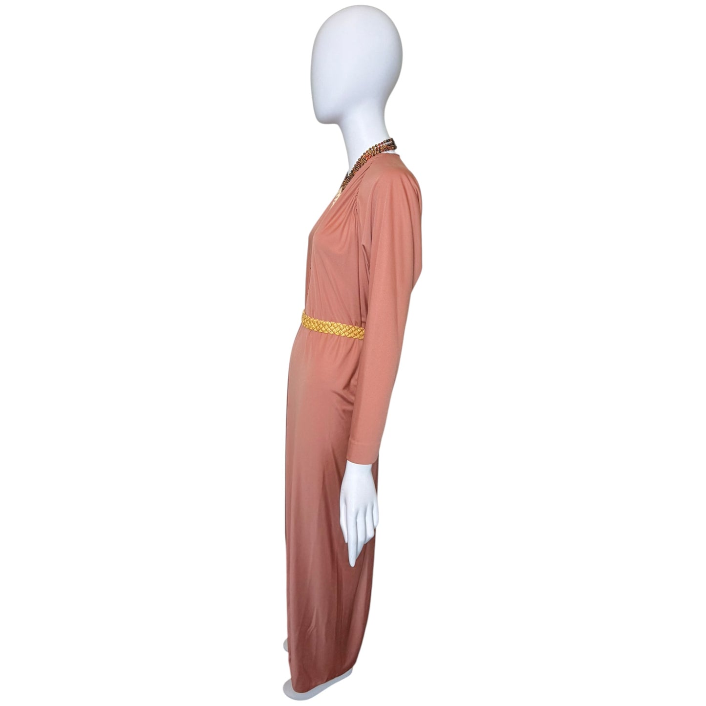 Vintage 1970s Halston IV Blush Nude Jersey Caftan Maxi Dress Size Medium