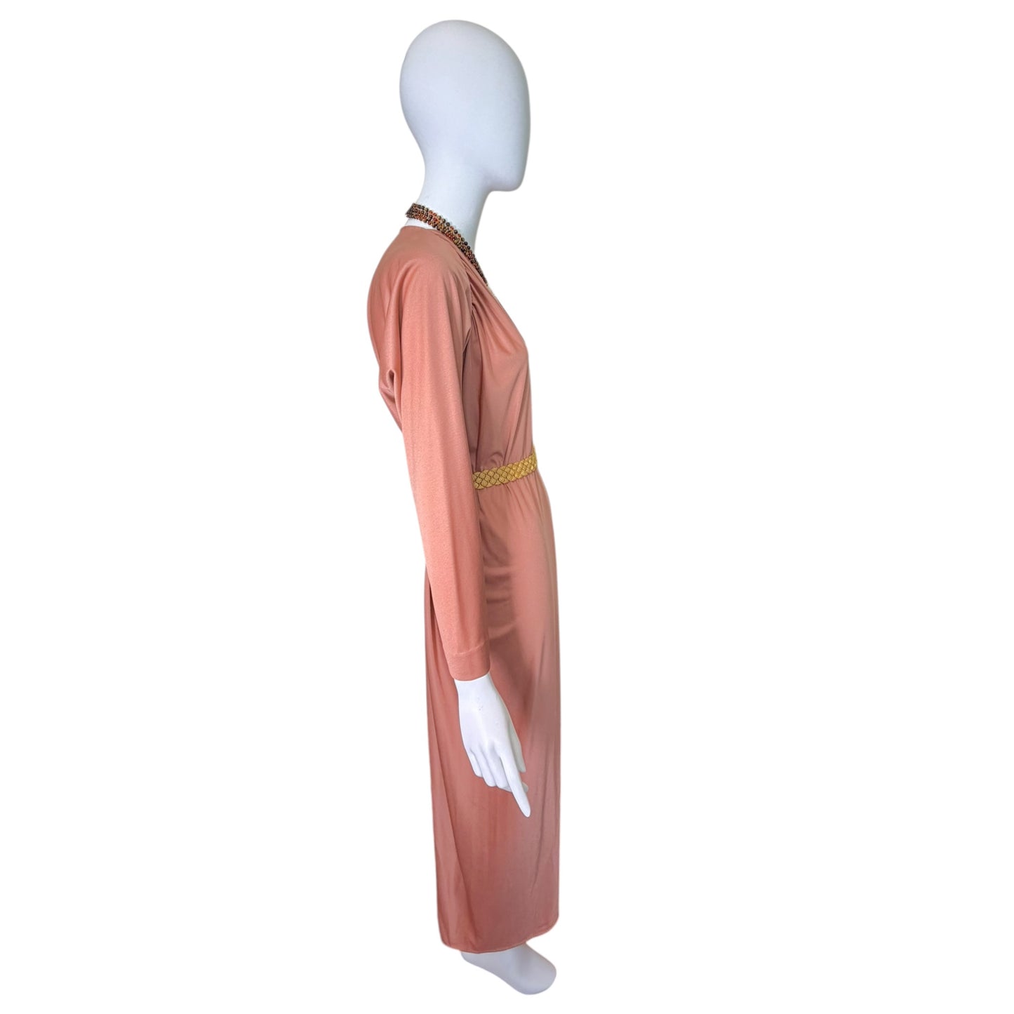 Vintage 1970s Halston IV Blush Nude Jersey Caftan Maxi Dress Size Medium