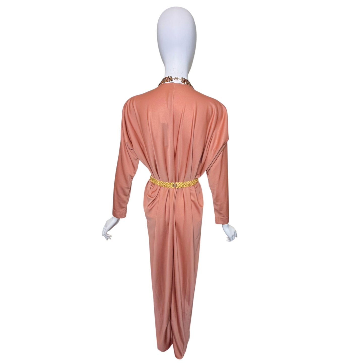 Vintage 1970s Halston IV Blush Nude Jersey Caftan Maxi Dress Size Medium