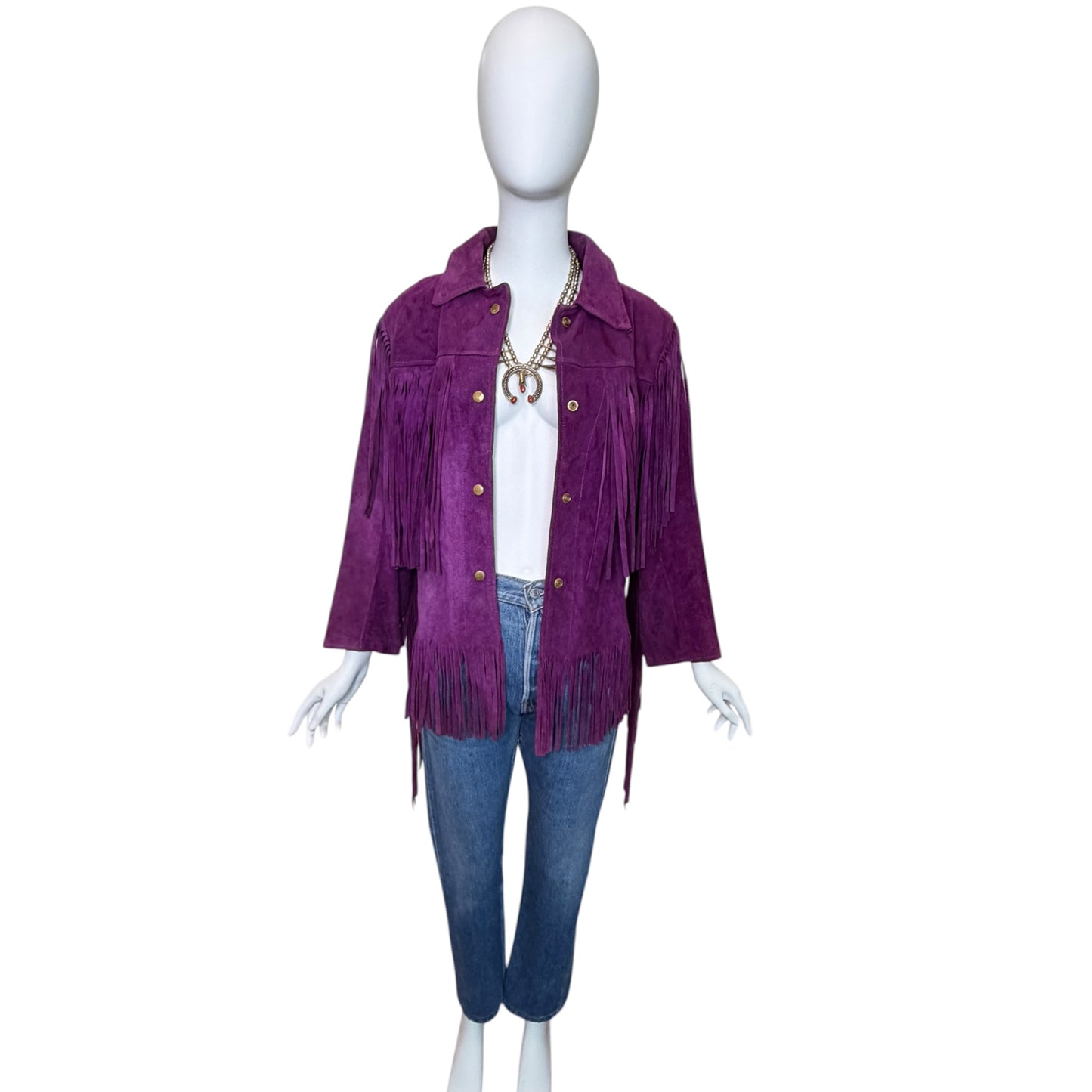 Vintage 1970s Purple Suede Fringe Western Jacket Size Small