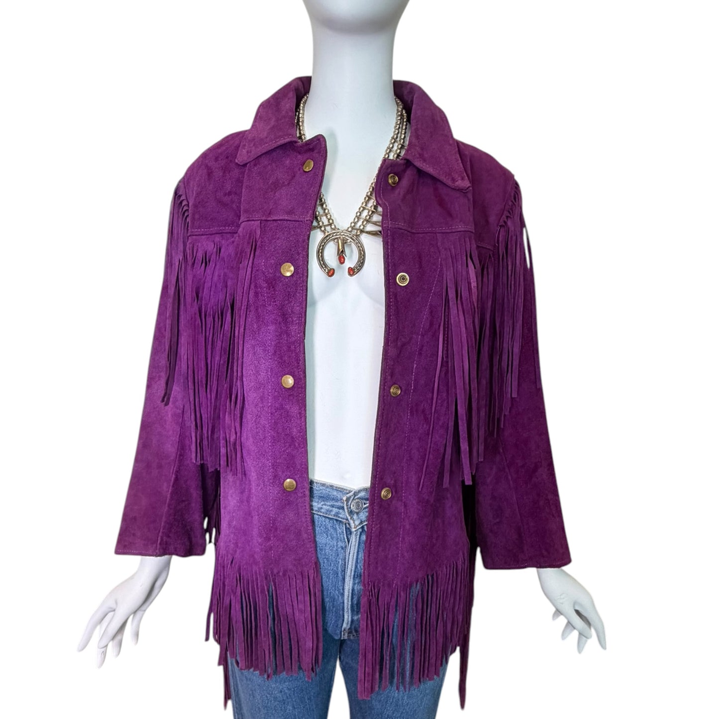 Vintage 1970s Purple Suede Fringe Western Jacket Size Small