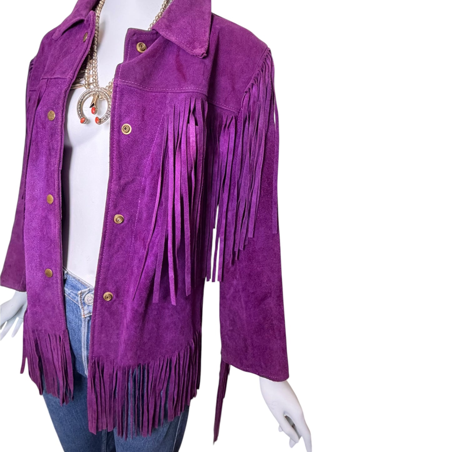 Vintage 1970s Purple Suede Fringe Western Jacket Size Small