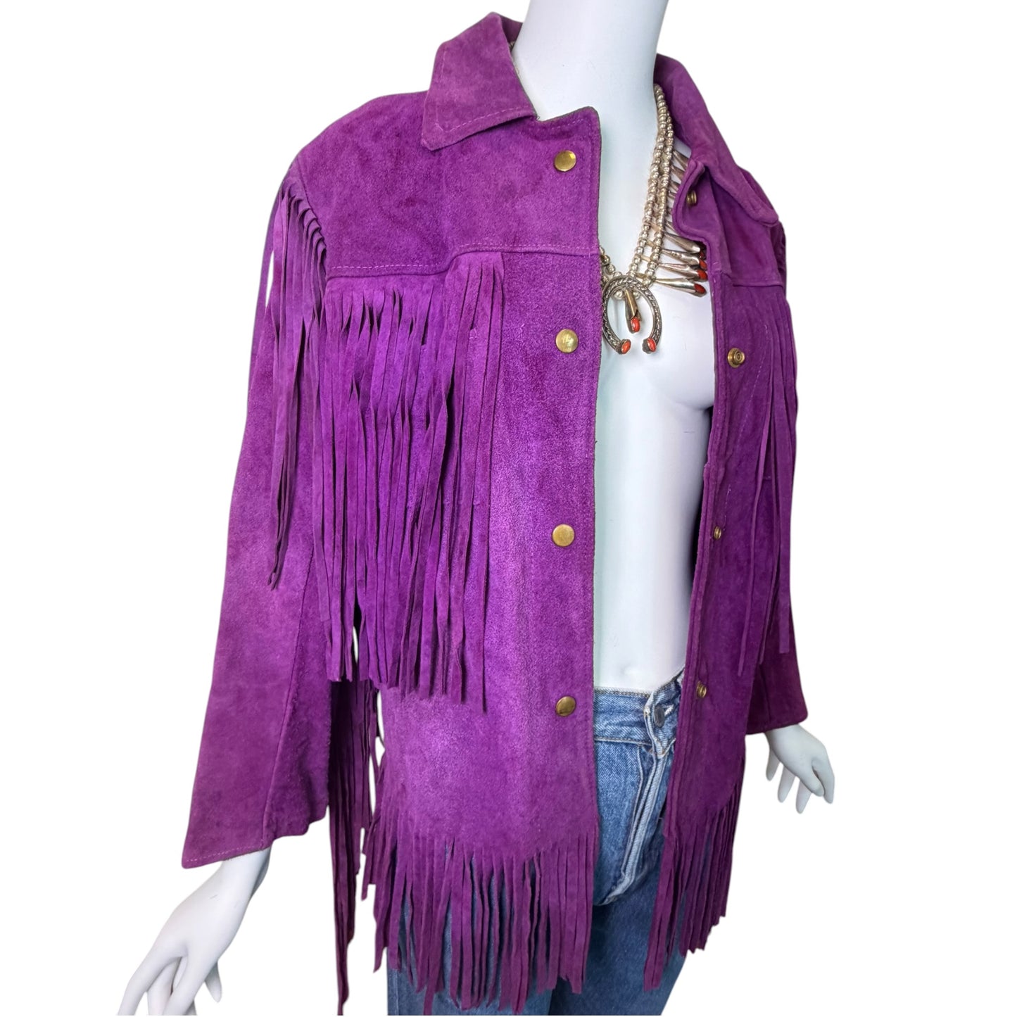 Vintage 1970s Purple Suede Fringe Western Jacket Size Small