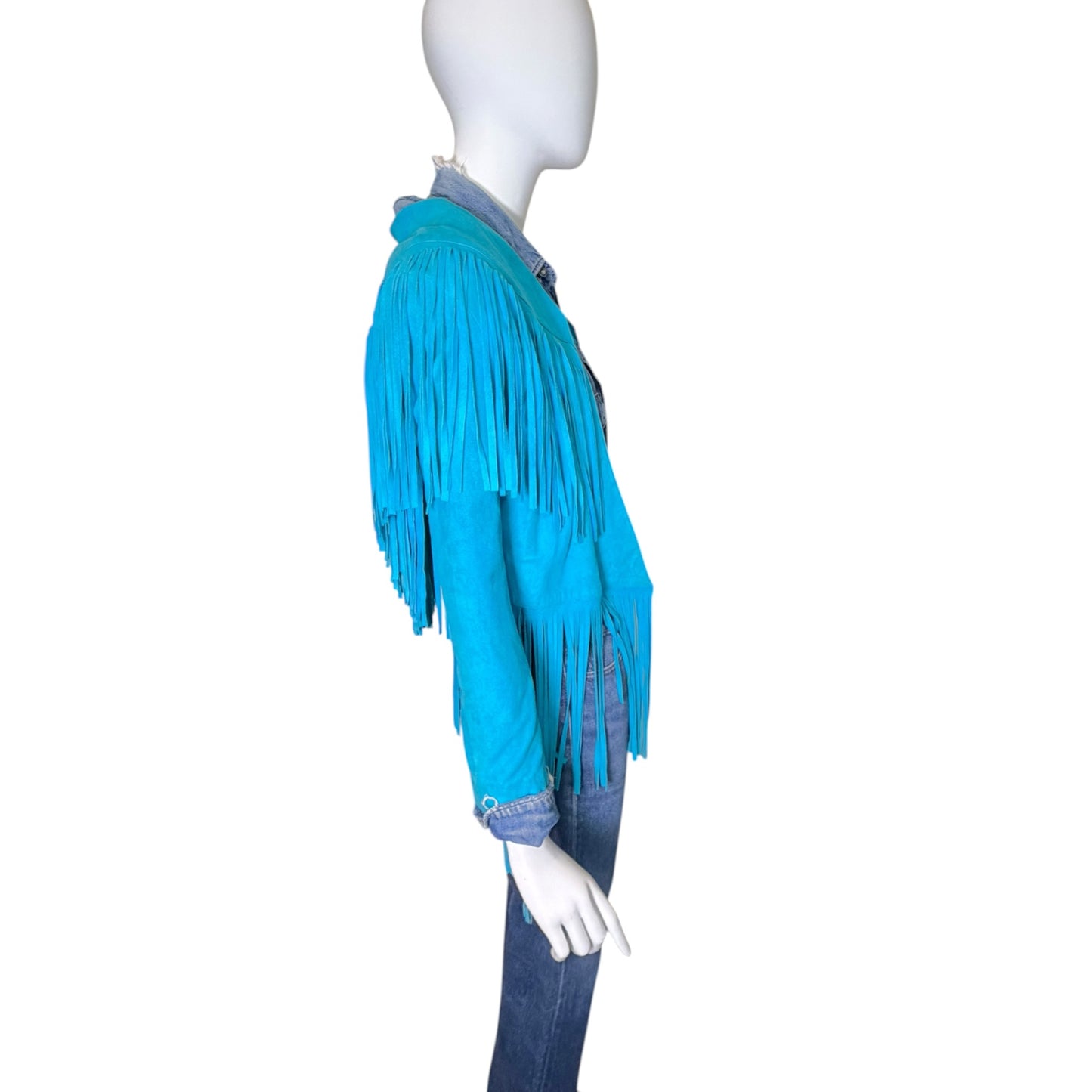 Vintage Spell Turquoise Suede Western Fringe Jacket Size S/M