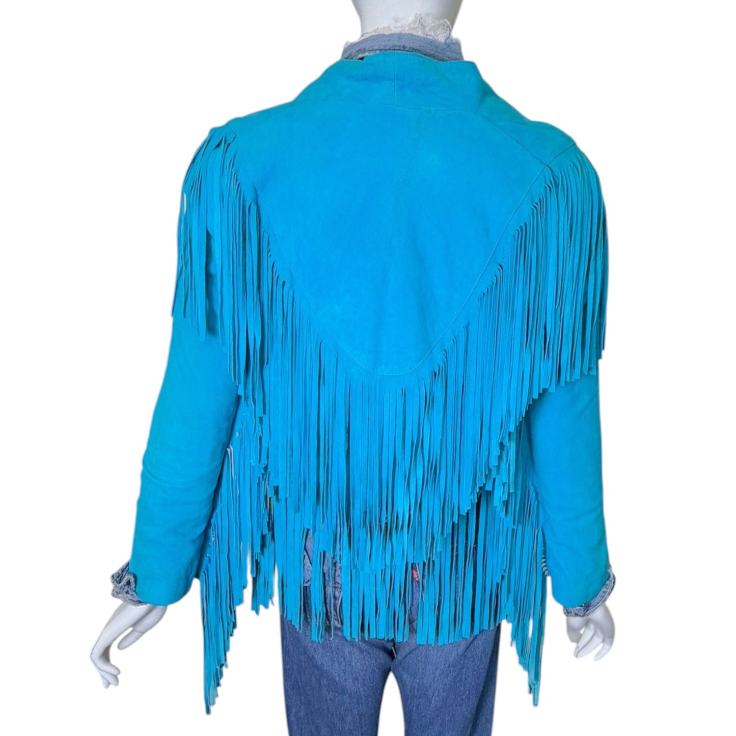Vintage Spell Turquoise Suede Western Fringe Jacket Size S/M