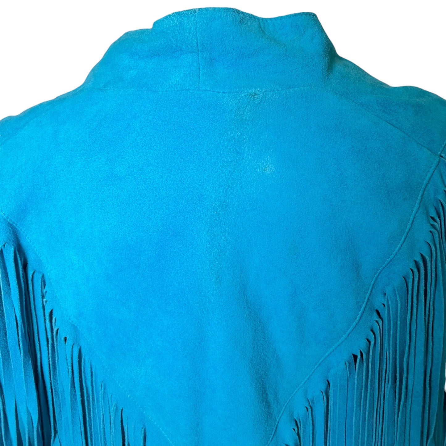 Vintage Spell Turquoise Suede Western Fringe Jacket Size S/M