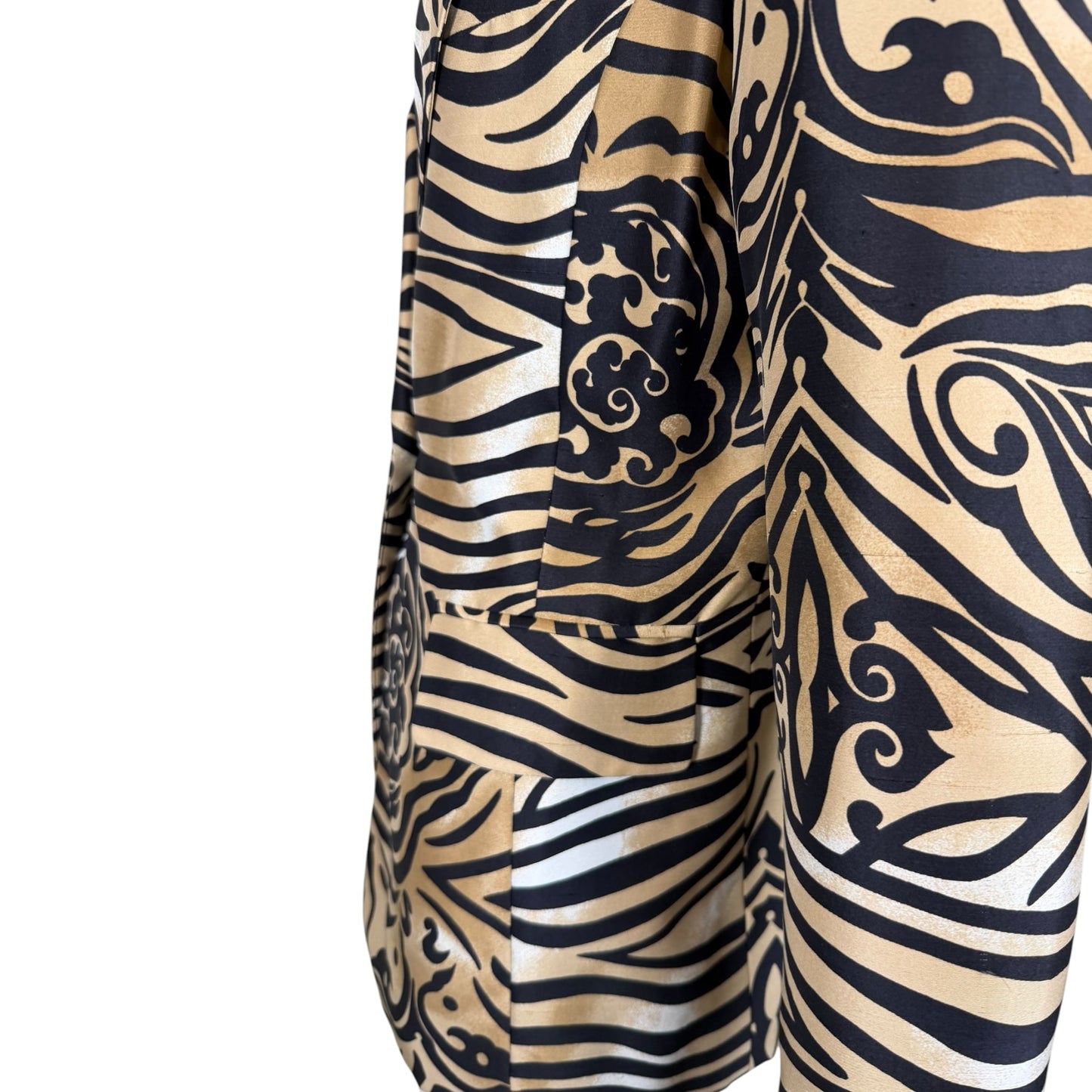 Vintage Caché 1990s Gold & Black Tribal Tiger Print Silk Blazer Size 8