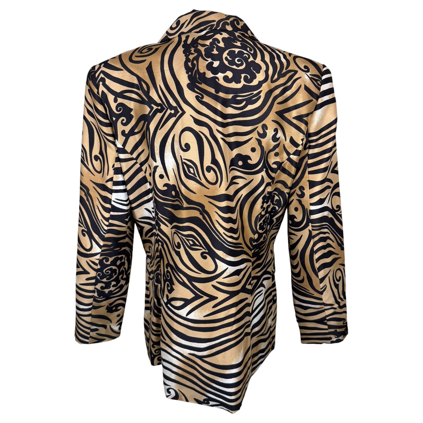 Vintage Caché 1990s Gold & Black Tribal Tiger Print Silk Blazer Size 8