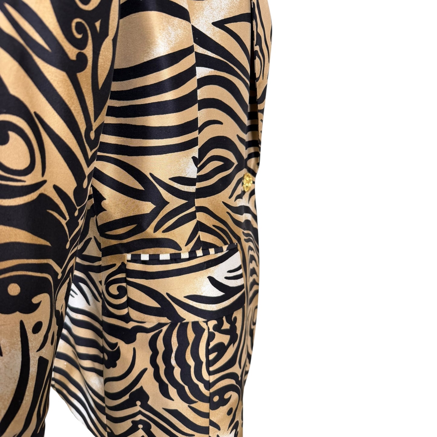 Vintage Caché 1990s Gold & Black Tribal Tiger Print Silk Blazer Size 8