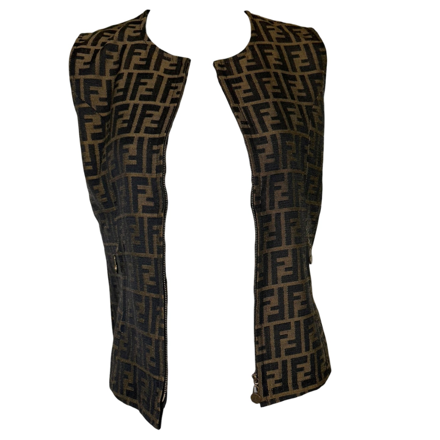 Vintage Y2K Fendi Jeans Brown & Black Zucca Monogram Zip Vest Size 8