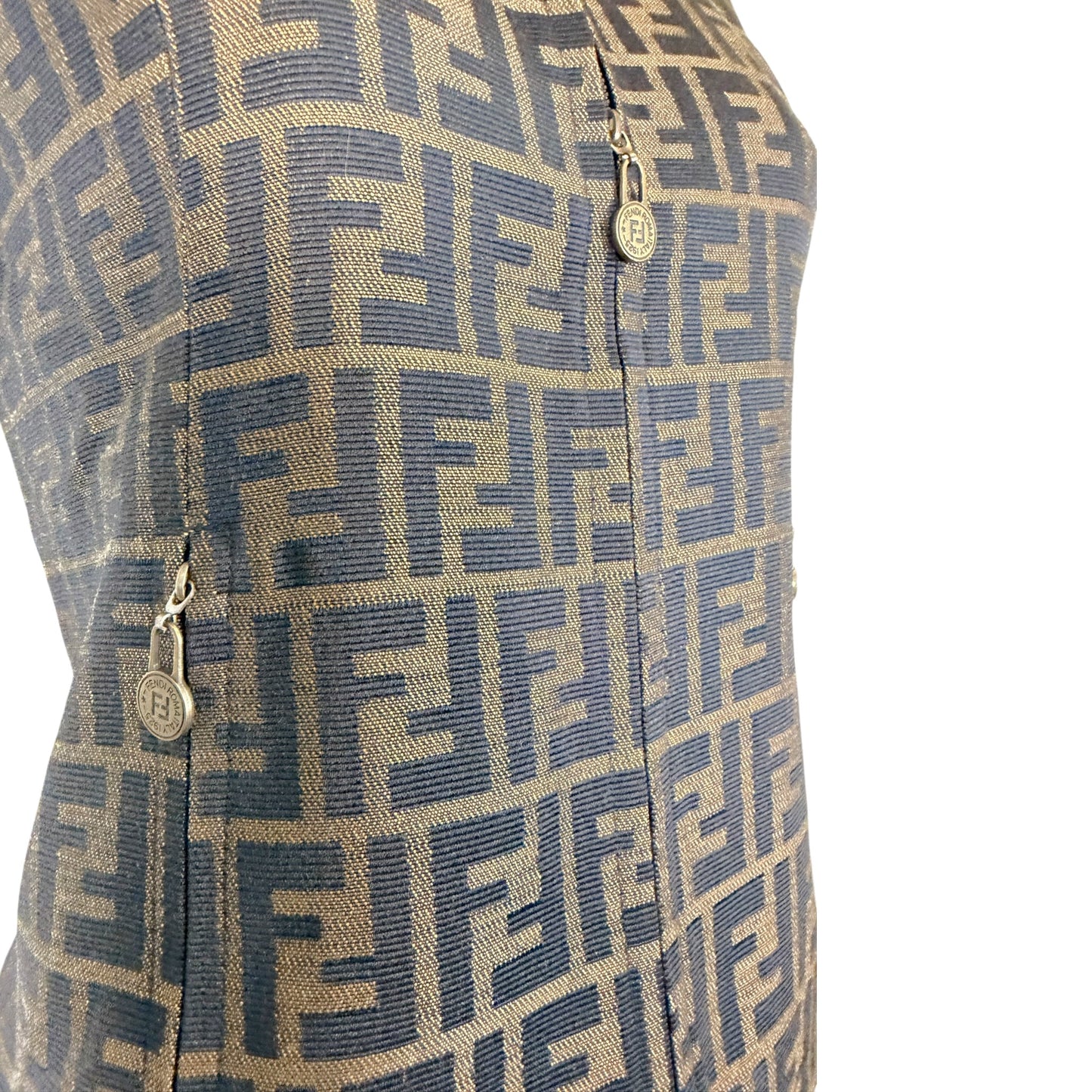 Vintage Y2K Fendi Jeans Brown & Black Zucca Monogram Zip Vest Size 8