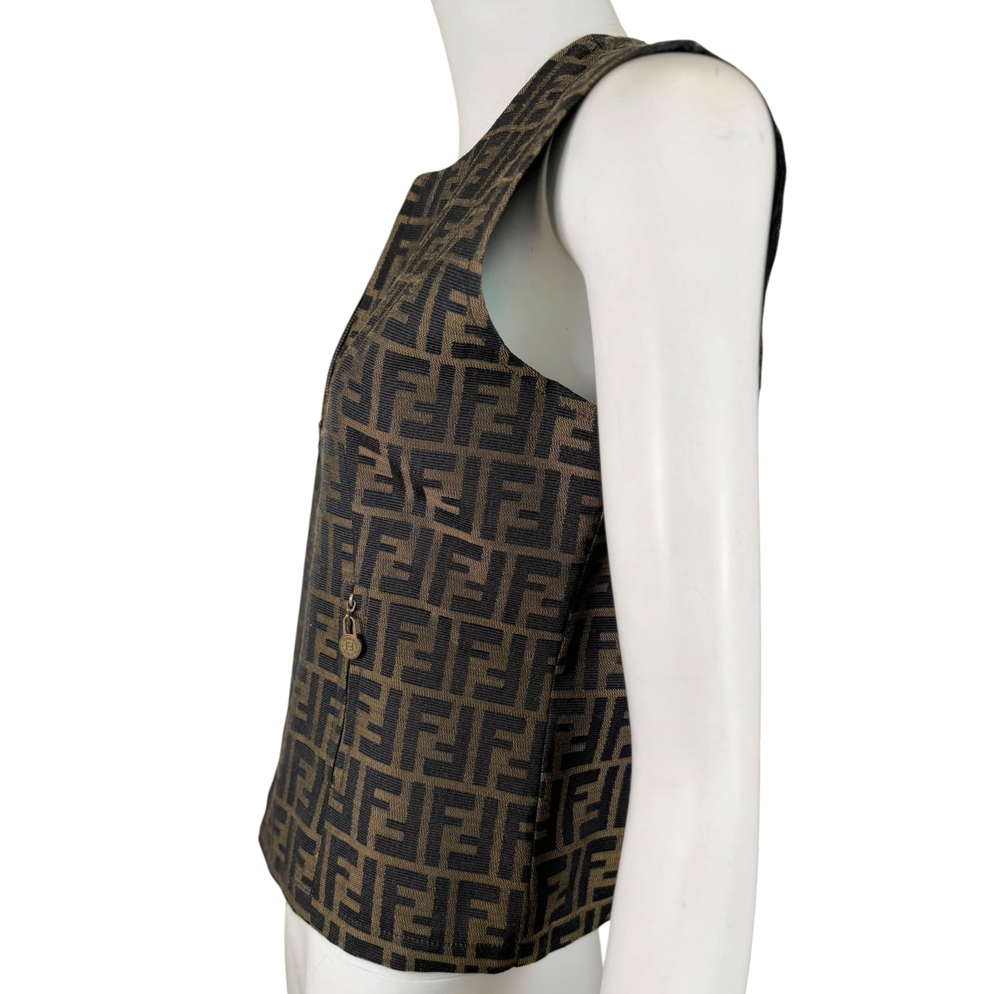 Vintage Y2K Fendi Jeans Brown & Black Zucca Monogram Zip Vest Size 8