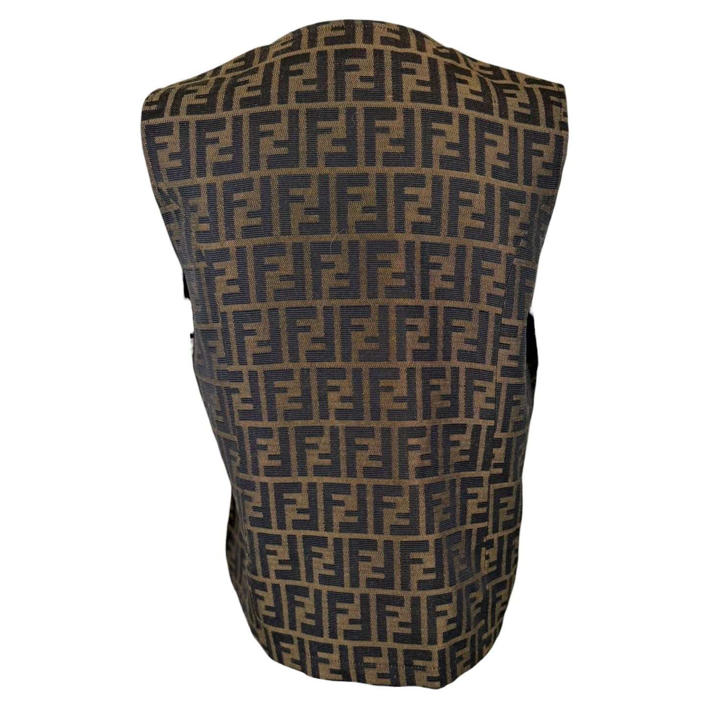 Vintage Y2K Fendi Jeans Brown & Black Zucca Monogram Zip Vest Size 8