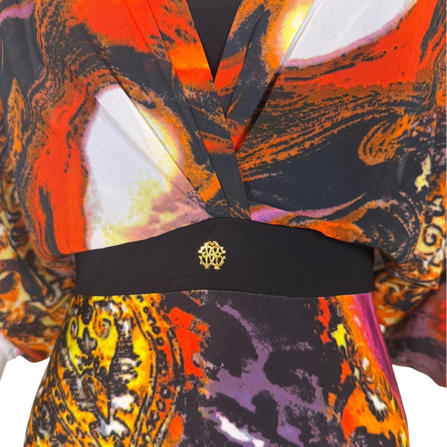 Roberto Cavalli Late 2000s Multicolor Abstract Animal Print Kimono Sleeve Dress – Size Medium