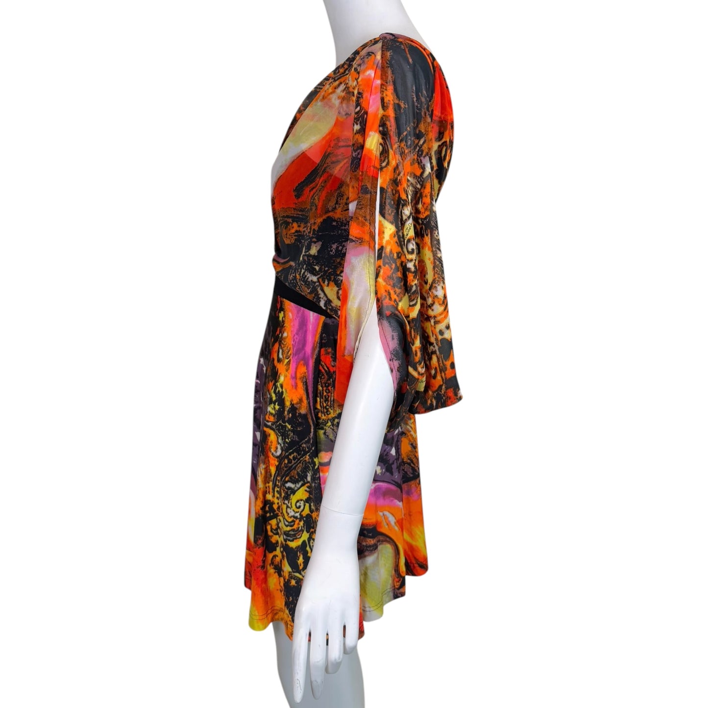 Roberto Cavalli Late 2000s Multicolor Abstract Animal Print Kimono Sleeve Dress – Size Medium