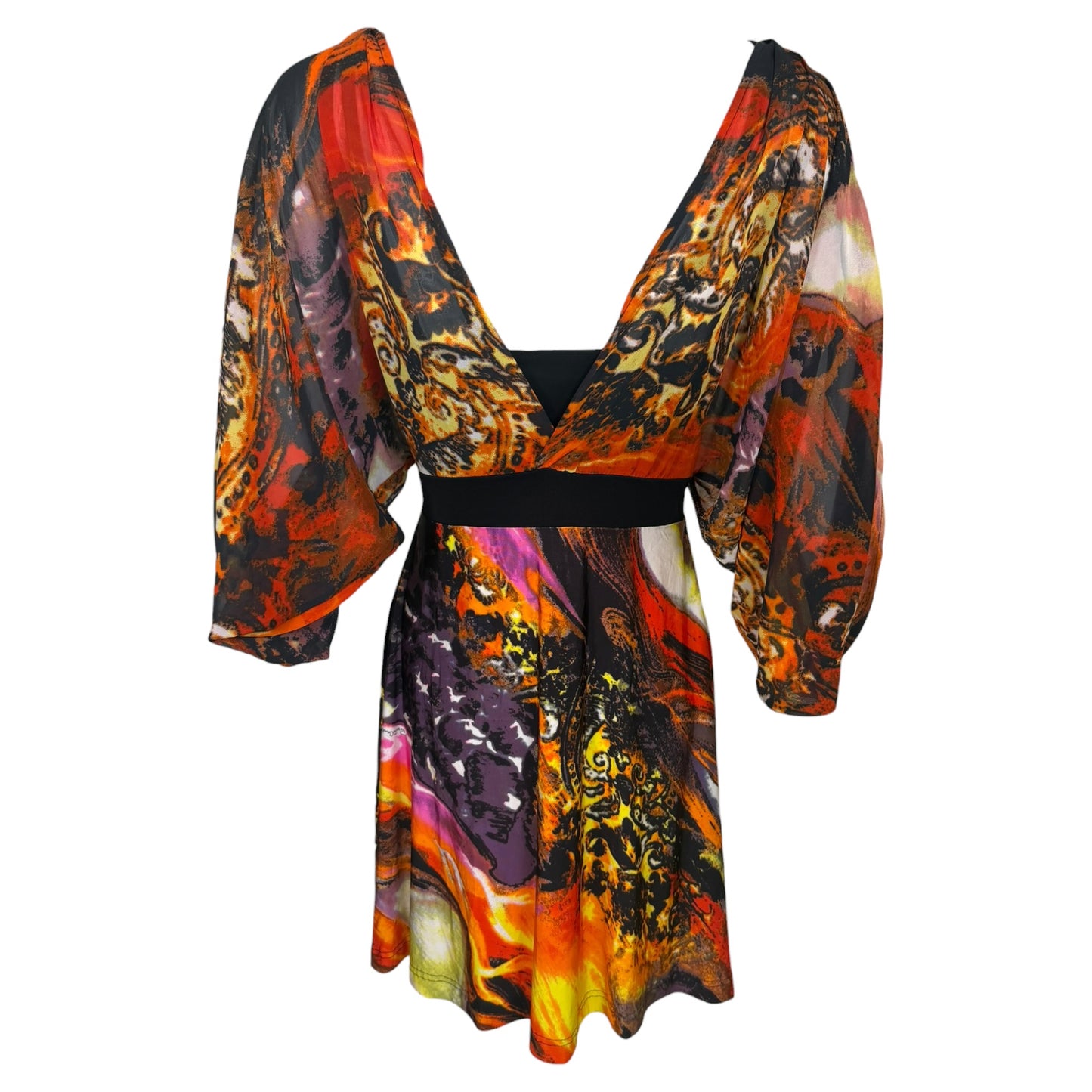Roberto Cavalli Late 2000s Multicolor Abstract Animal Print Kimono Sleeve Dress – Size Medium