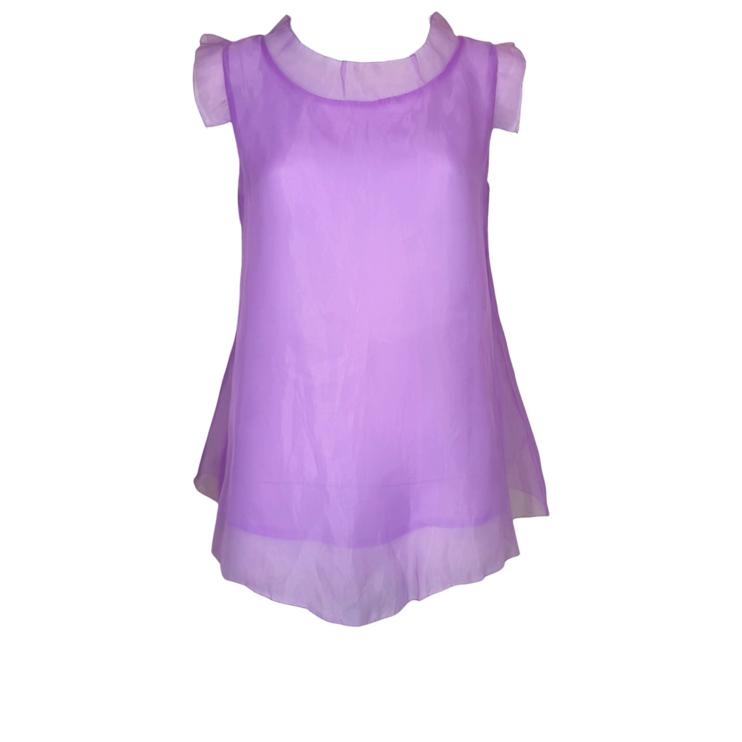 Vintage Miu Miu Lavender Sheer Silk Ruffle Neck Sleeveless Blouse Size M
