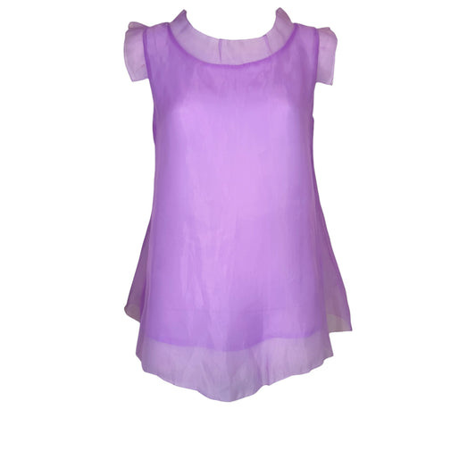 Vintage Miu Miu Lavender Sheer Silk Ruffle Neck Sleeveless Blouse Size M