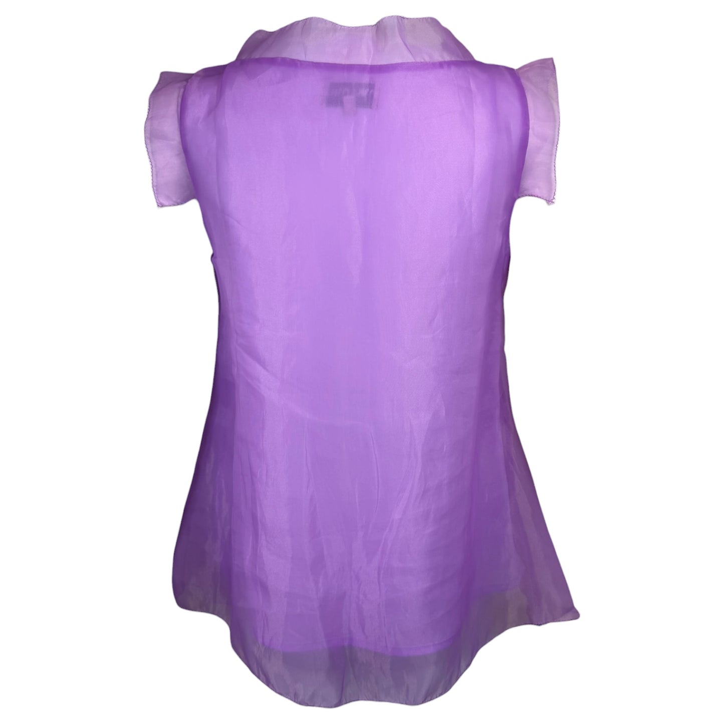 Vintage Miu Miu Lavender Sheer Silk Ruffle Neck Sleeveless Blouse Size M