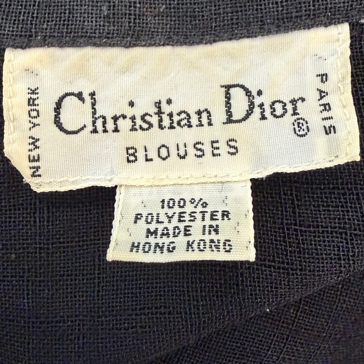 Vintage Christian Dior Sheer Black Short Sleeve Button Front Blouse
