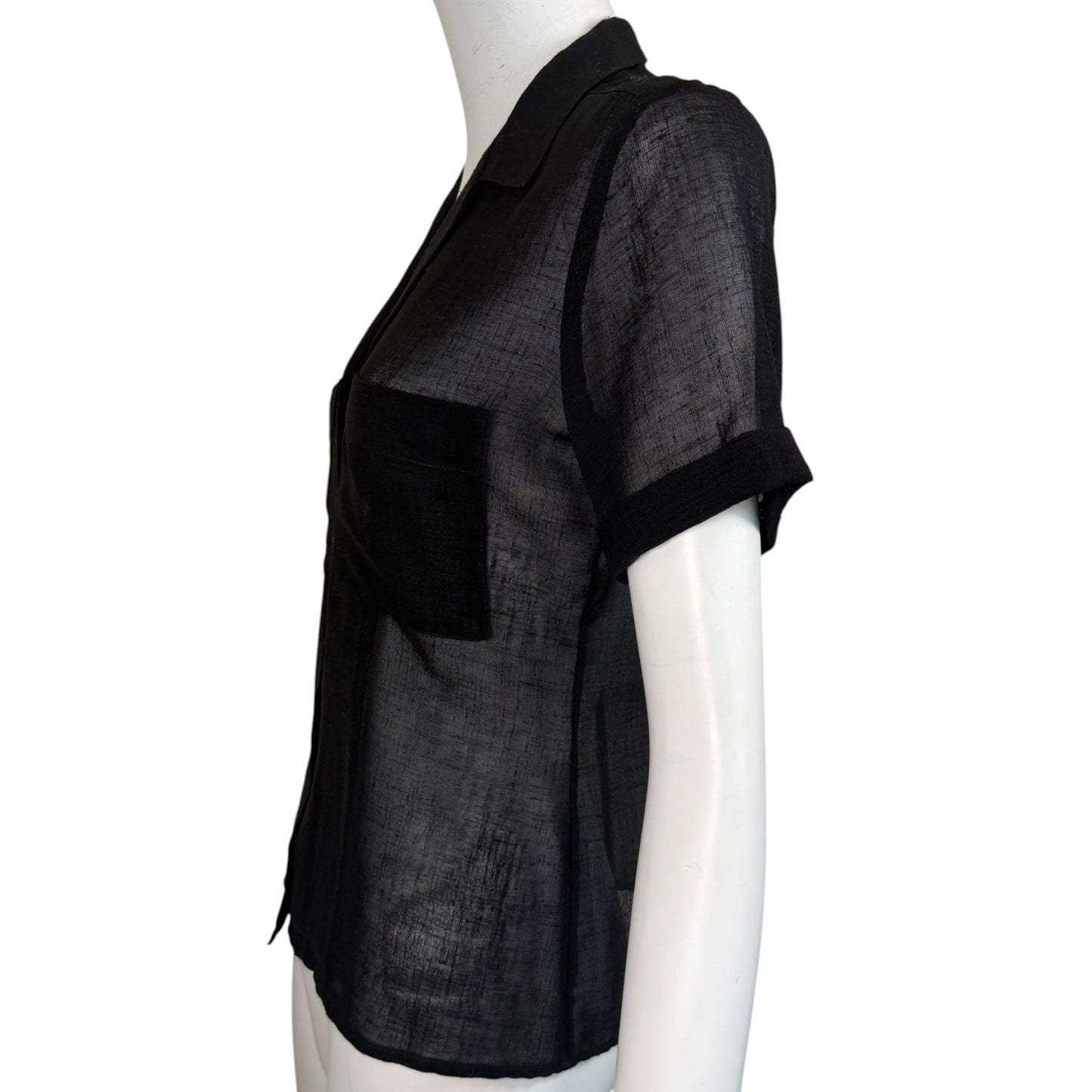 Vintage Christian Dior Sheer Black Short Sleeve Button Front Blouse