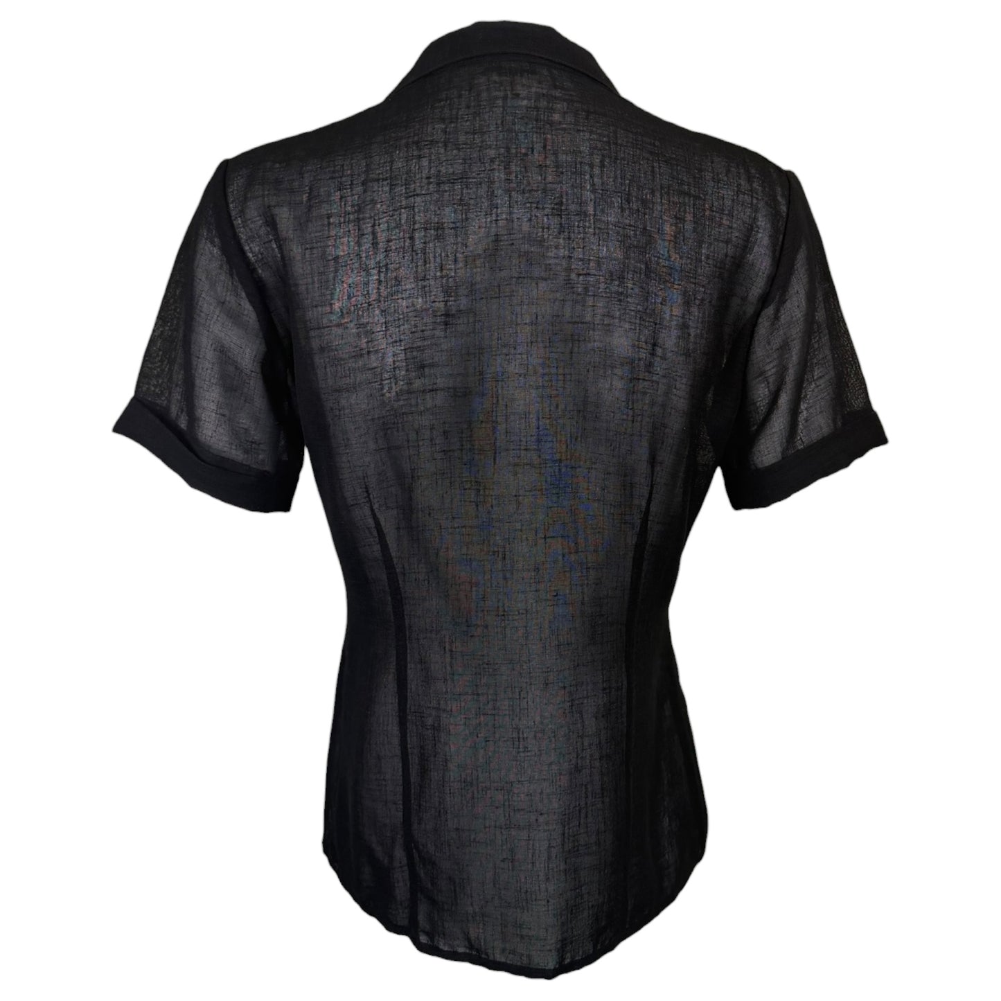 Vintage Christian Dior Sheer Black Short Sleeve Button Front Blouse