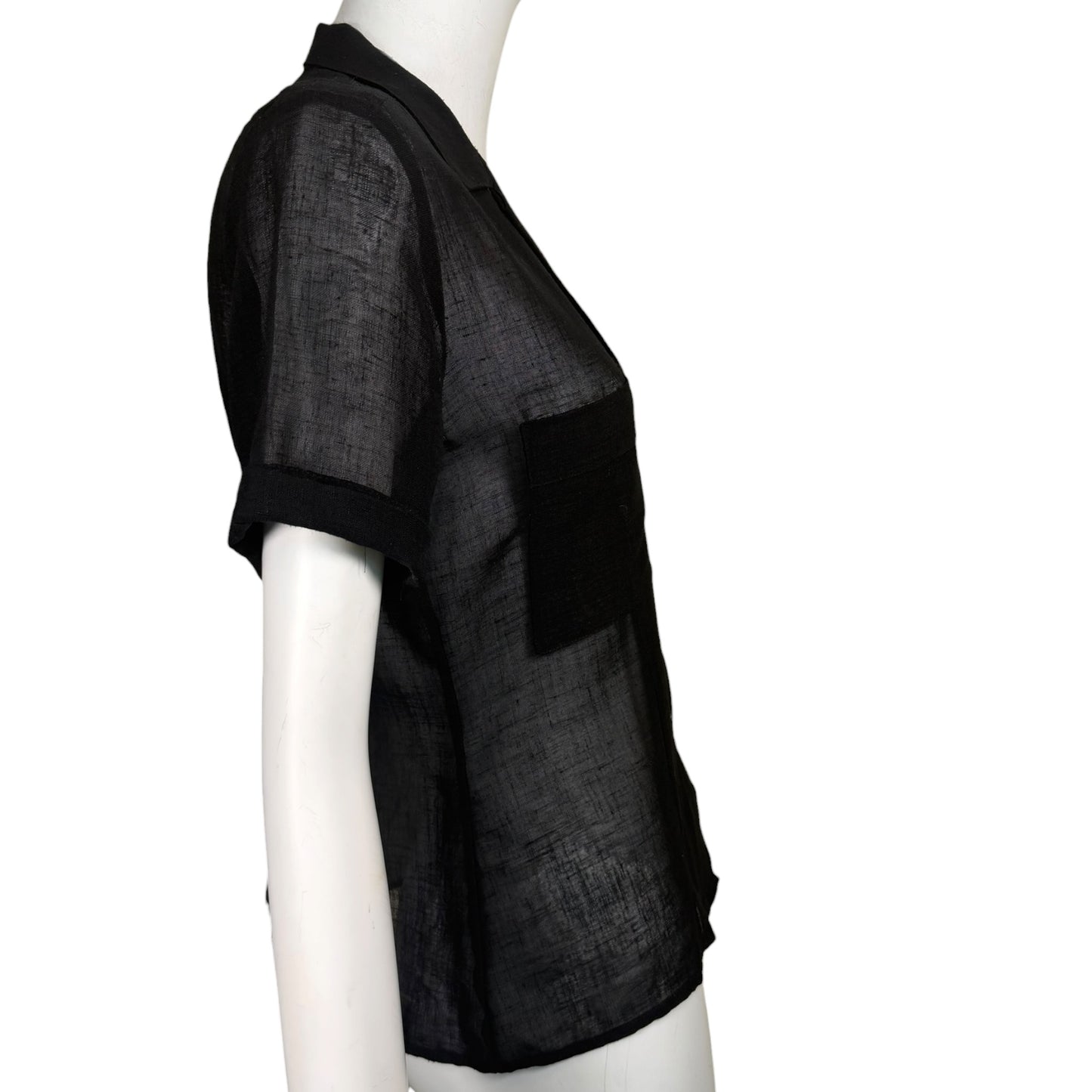 Vintage Christian Dior Sheer Black Short Sleeve Button Front Blouse