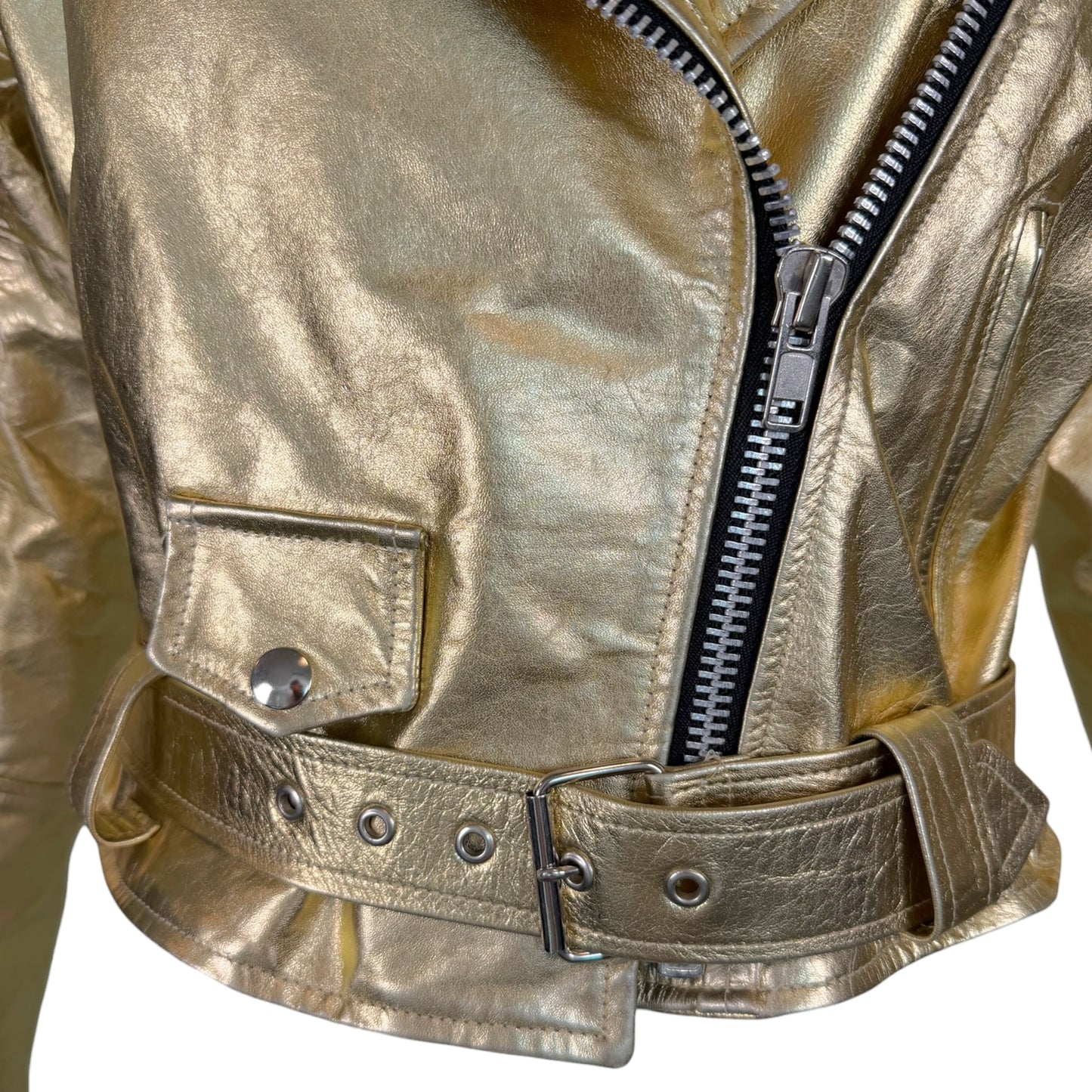 Vintage Musee 1980s Metallic Gold Cropped Leather Moto Jacket Made in USA - Size XL