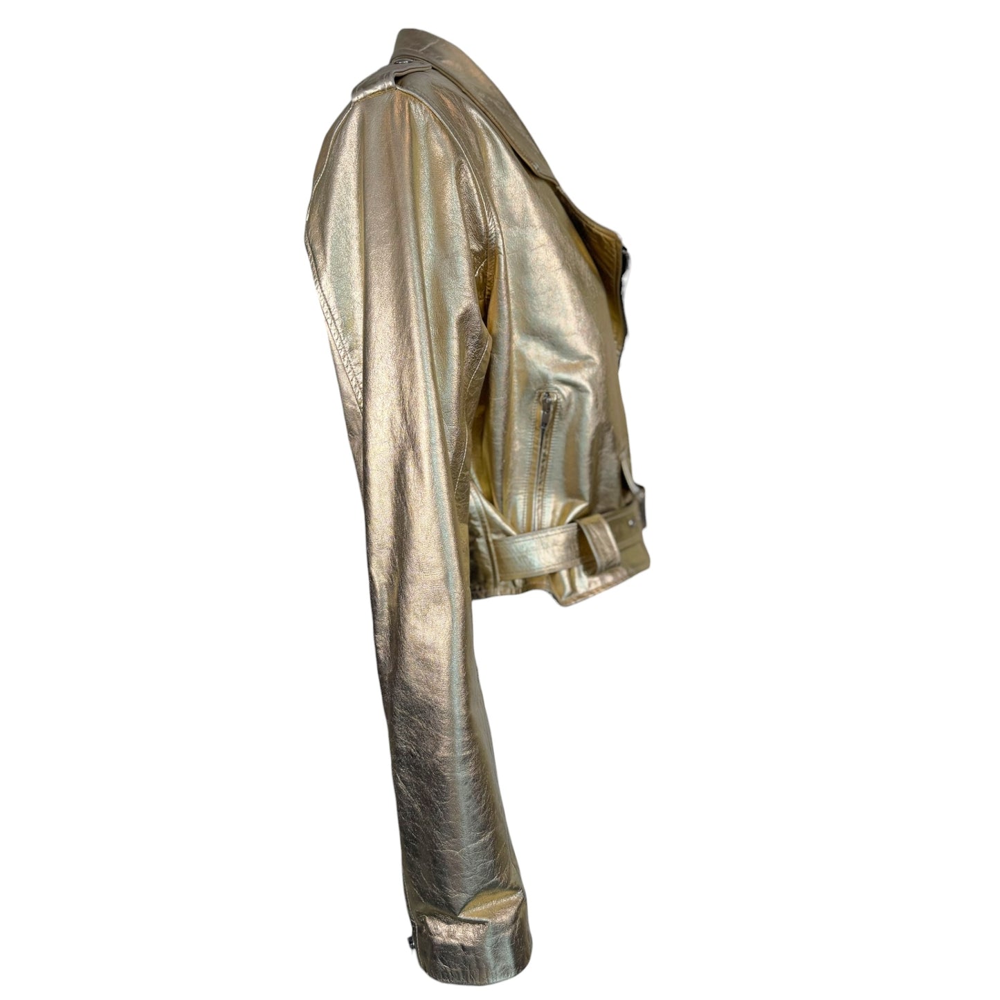 Vintage Musee 1980s Metallic Gold Cropped Leather Moto Jacket Made in USA - Size XL