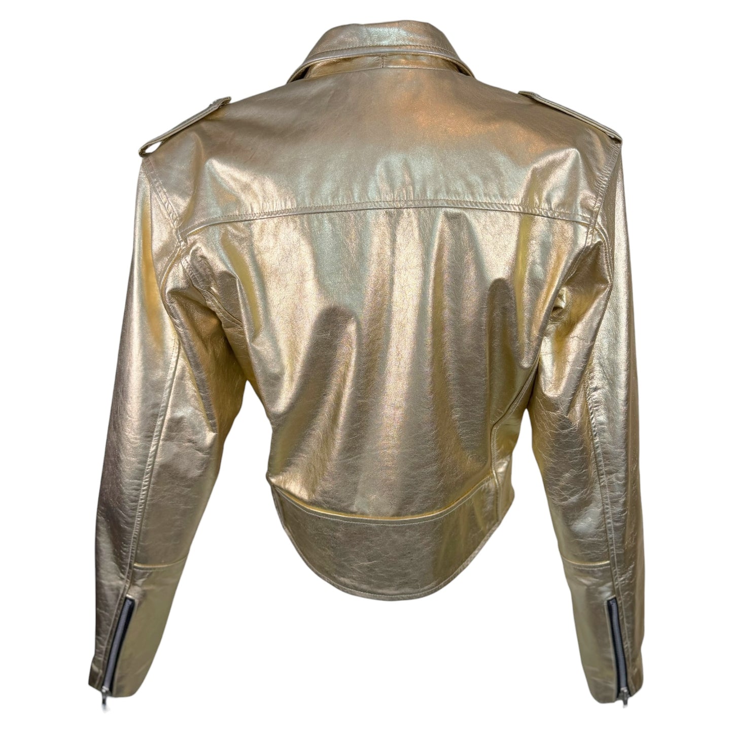 Vintage Musee 1980s Metallic Gold Cropped Leather Moto Jacket Made in USA - Size XL