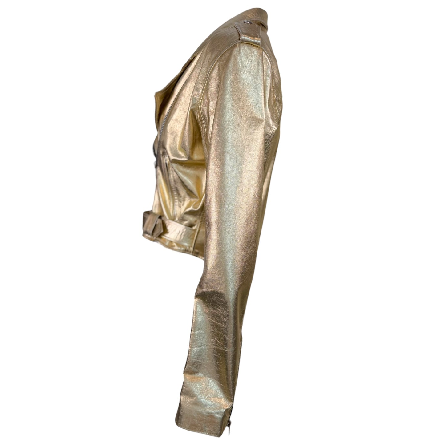 Vintage Musee 1980s Metallic Gold Cropped Leather Moto Jacket Made in USA - Size XL