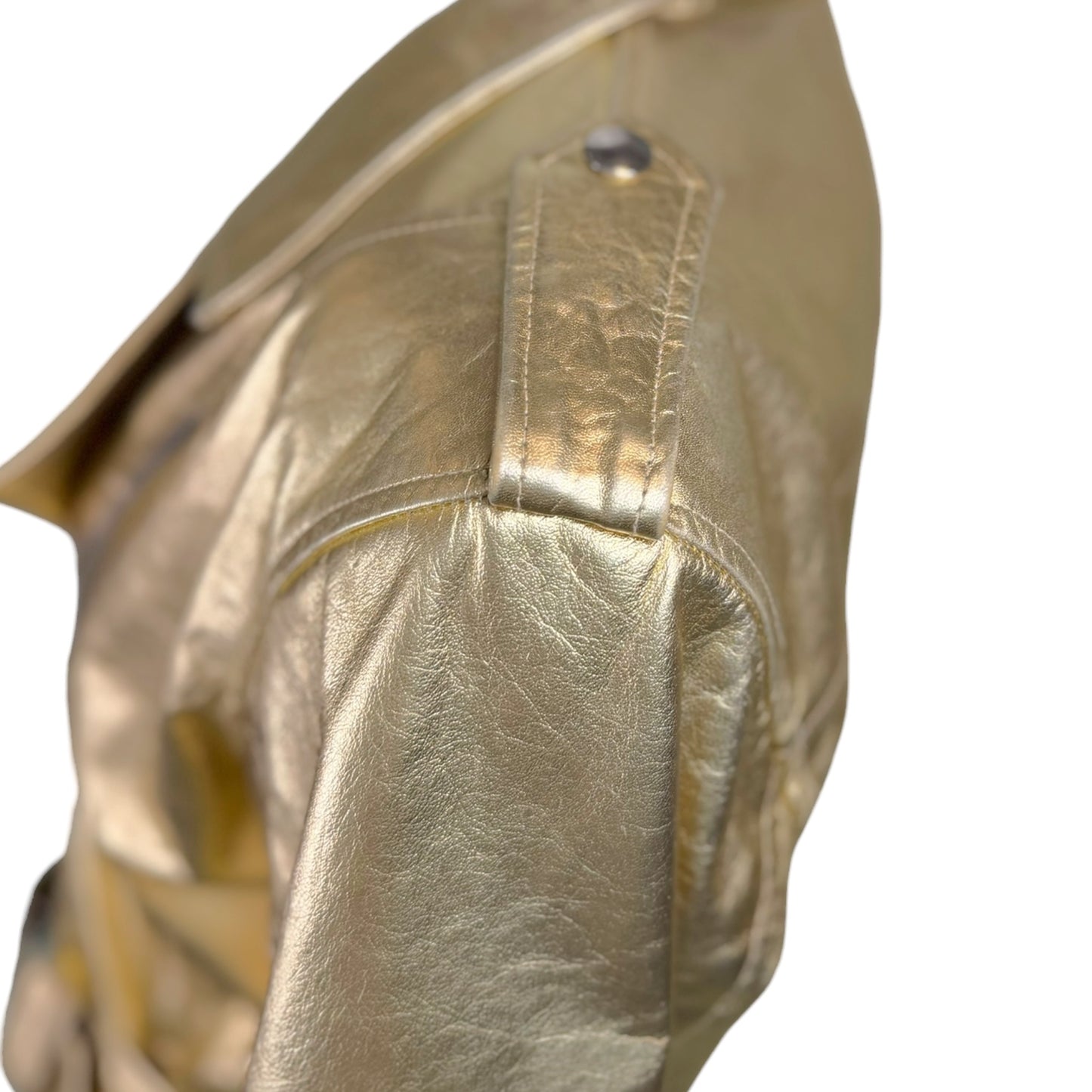 Vintage Musee 1980s Metallic Gold Cropped Leather Moto Jacket Made in USA - Size XL