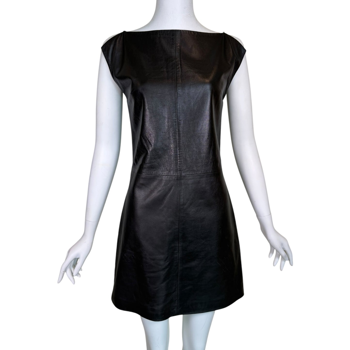Vintage Versus Gianni Versace Black Leather Mini Dress with Crystal Chain Straps - Size 40 IT / 36 D