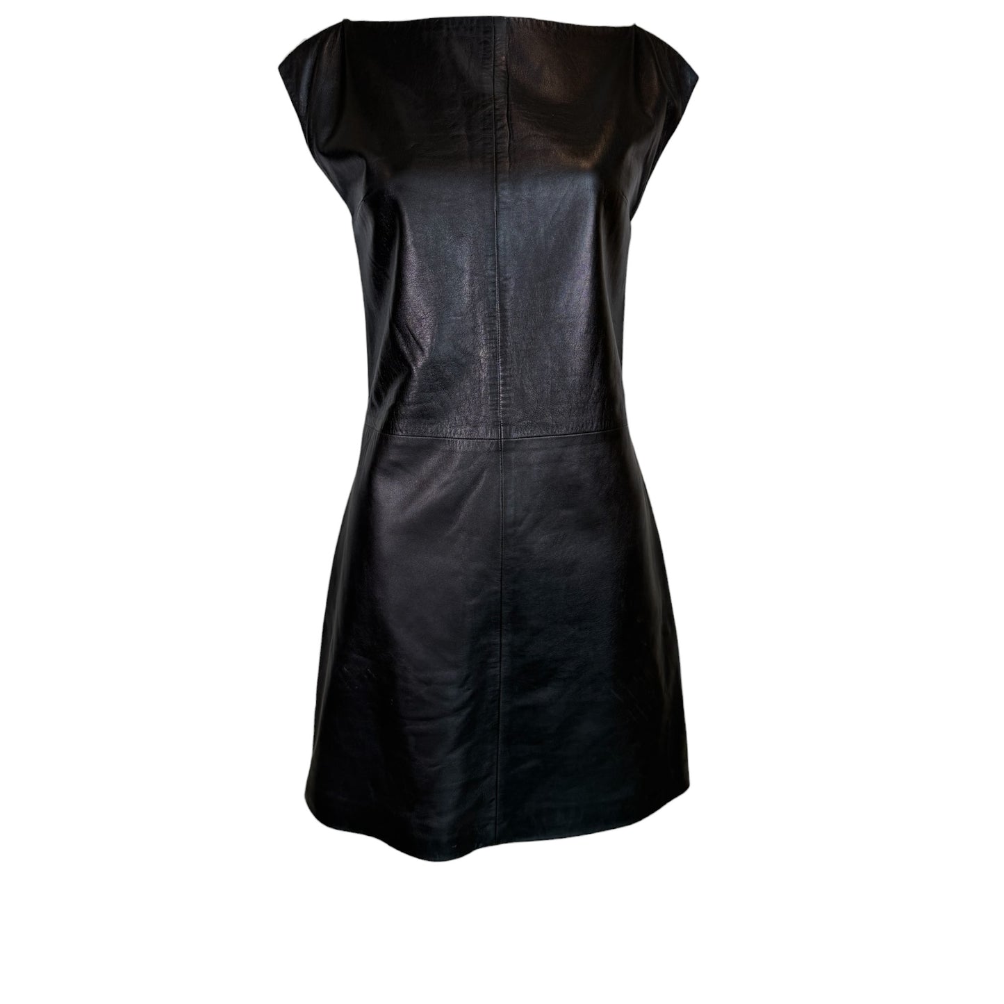 Vintage Versus Gianni Versace Black Leather Mini Dress with Crystal Chain Straps - Size 40 IT / 36 D