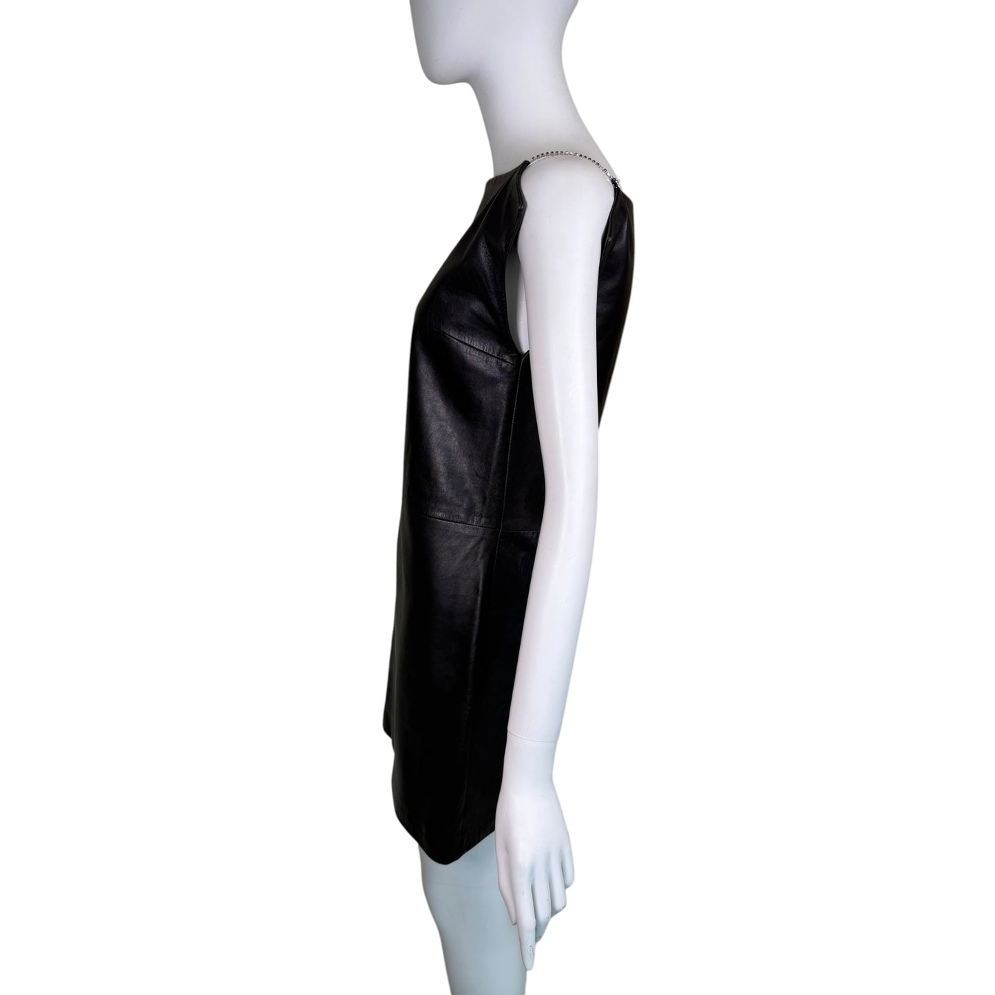 Vintage Versus Gianni Versace Black Leather Mini Dress with Crystal Chain Straps - Size 40 IT / 36 D
