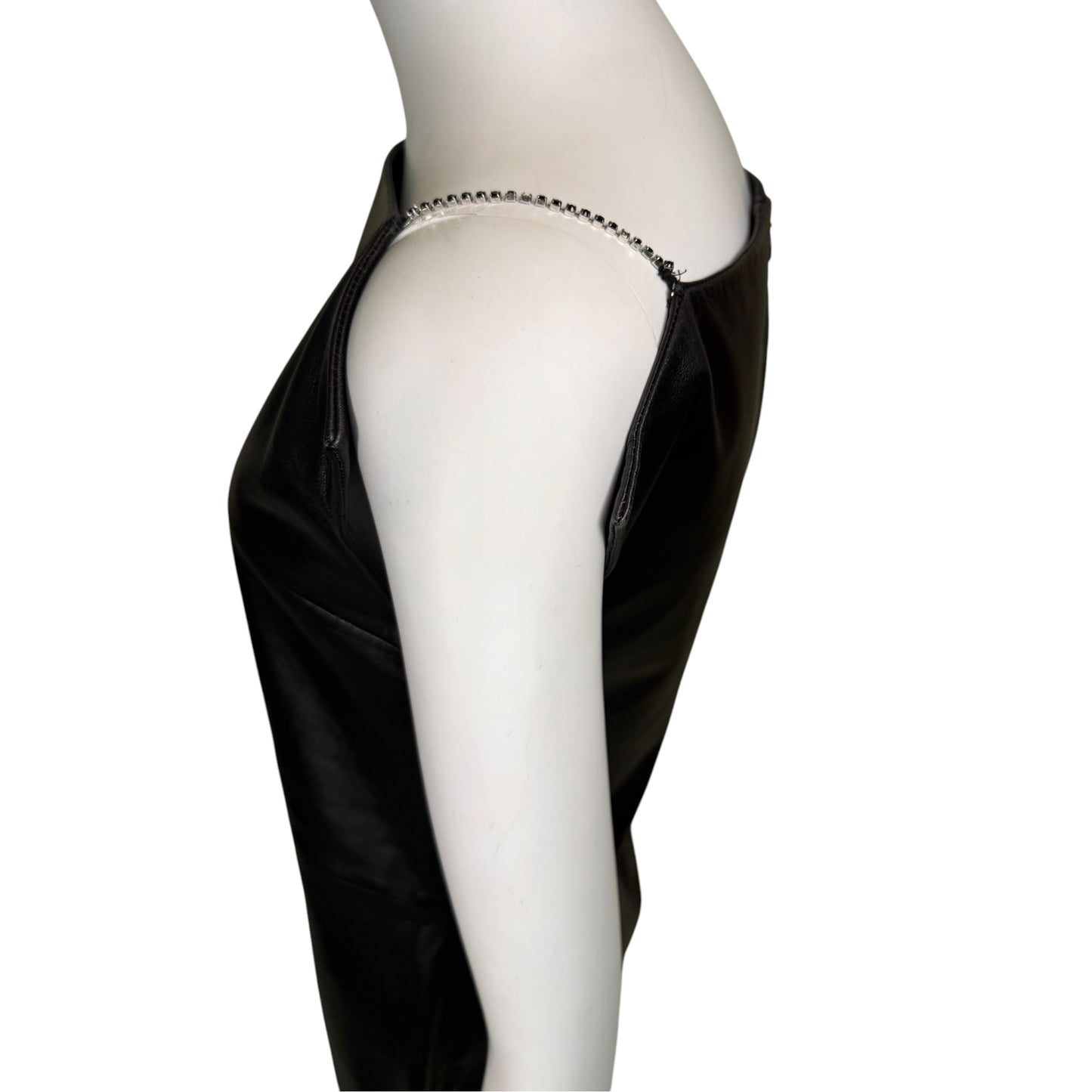Vintage Versus Gianni Versace Black Leather Mini Dress with Crystal Chain Straps - Size 40 IT / 36 D
