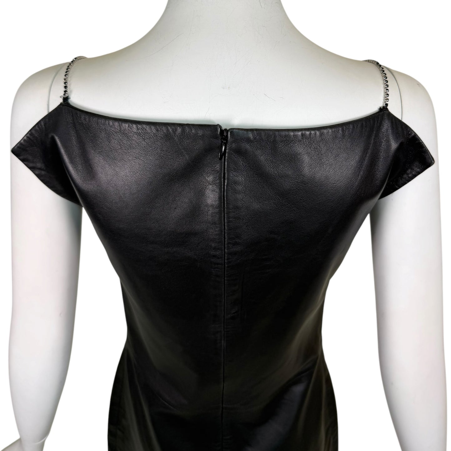 Vintage Versus Gianni Versace Black Leather Mini Dress with Crystal Chain Straps - Size 40 IT / 36 D