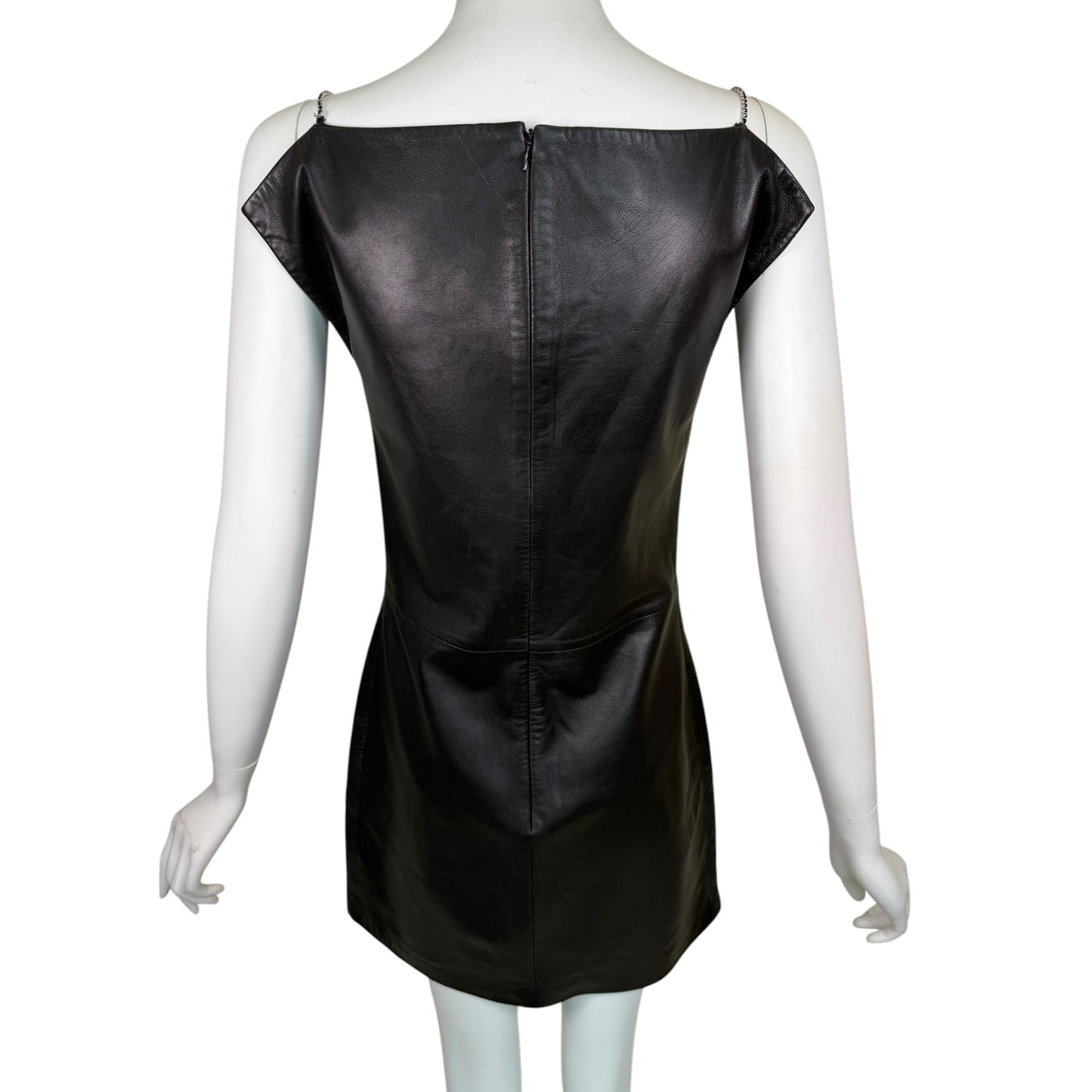 Vintage Versus Gianni Versace Black Leather Mini Dress with Crystal Chain Straps - Size 40 IT / 36 D