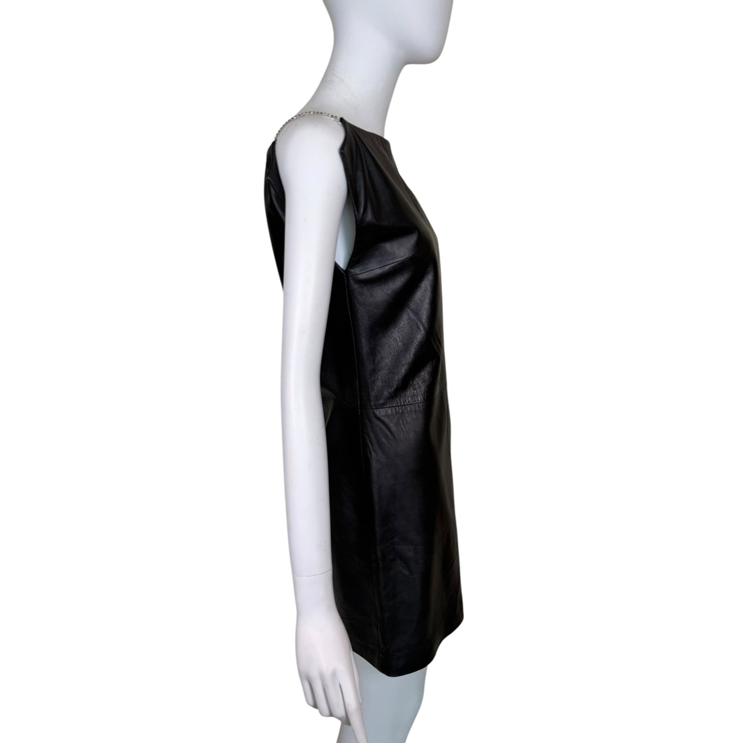 Vintage Versus Gianni Versace Black Leather Mini Dress with Crystal Chain Straps - Size 40 IT / 36 D