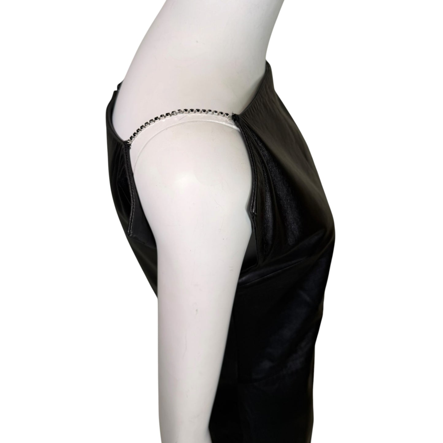 Vintage Versus Gianni Versace Black Leather Mini Dress with Crystal Chain Straps - Size 40 IT / 36 D