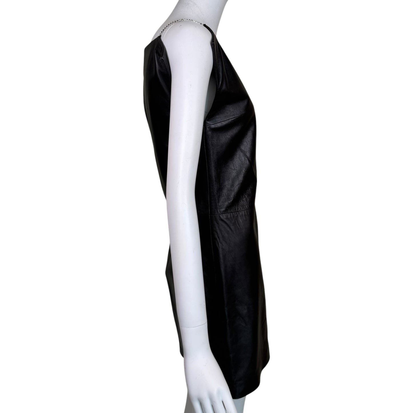 Vintage Versus Gianni Versace Black Leather Mini Dress with Crystal Chain Straps - Size 40 IT / 36 D