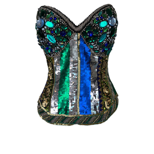 Vintage Oleg Cassini Black Tie Jeweled Sequin Bustier Top - Size 8
