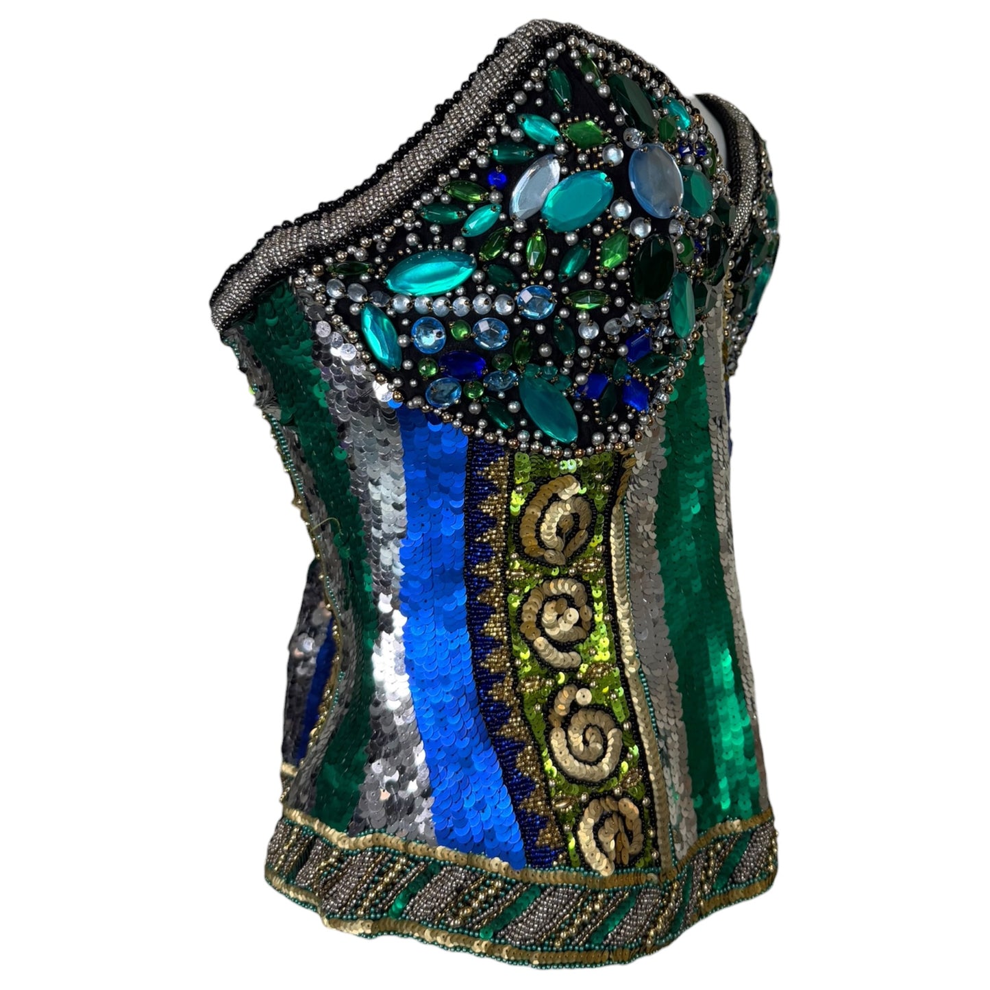 Vintage Oleg Cassini Black Tie Jeweled Sequin Bustier Top - Size 8