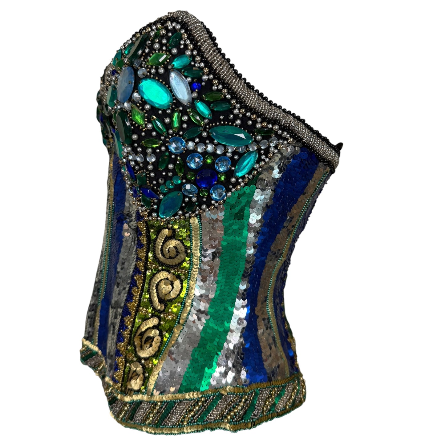 Vintage Oleg Cassini Black Tie Jeweled Sequin Bustier Top - Size 8