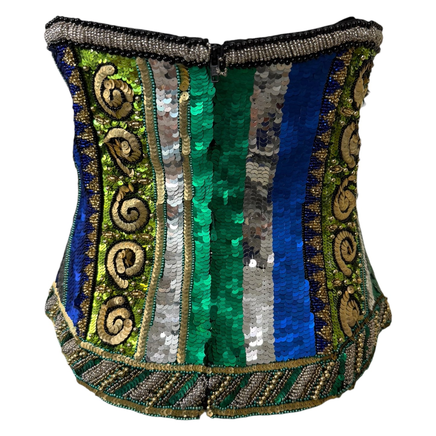 Vintage Oleg Cassini Black Tie Jeweled Sequin Bustier Top - Size 8
