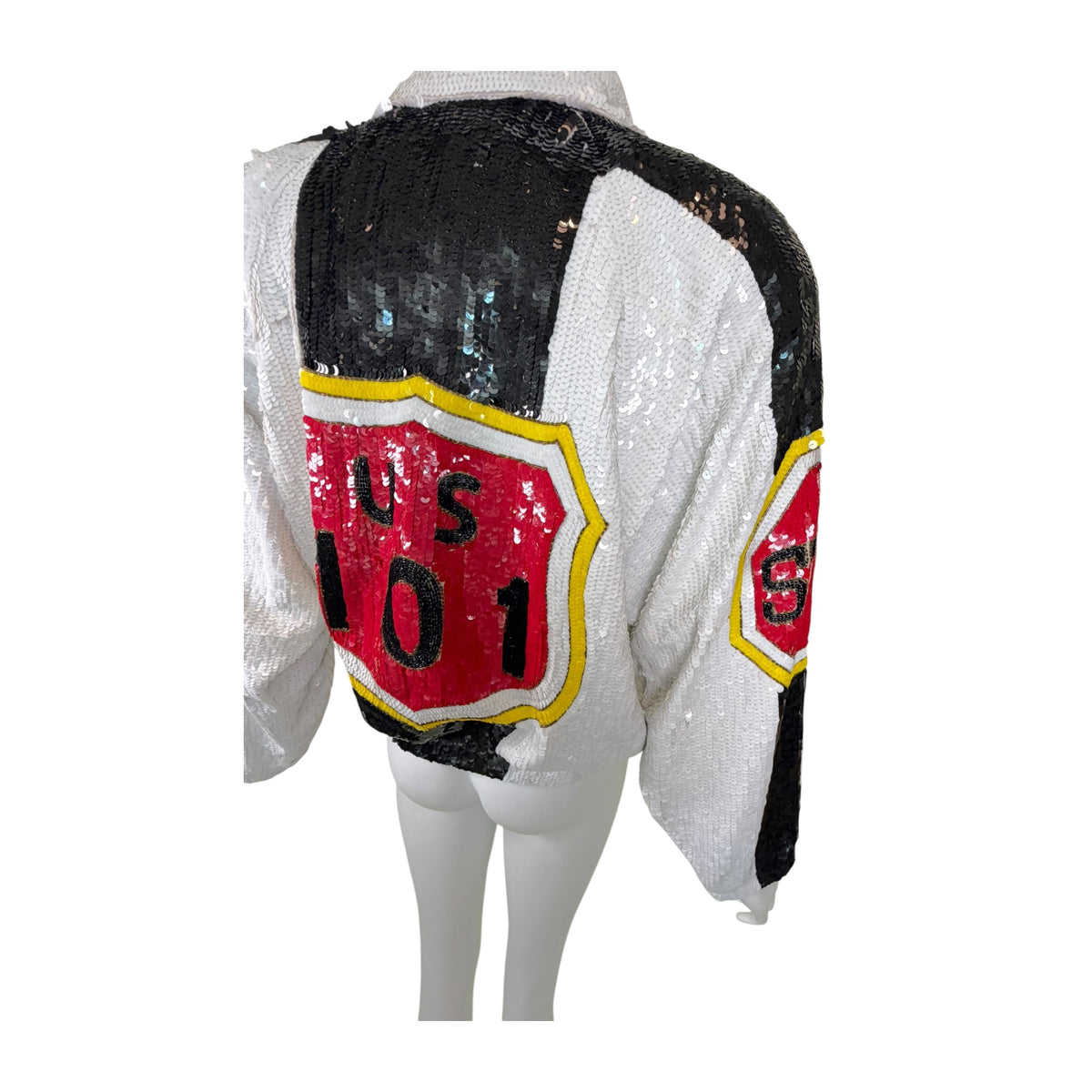 Vintage Lillie Rubin U.S. 101 silk sequin bomber jacket, cuff detail close-up