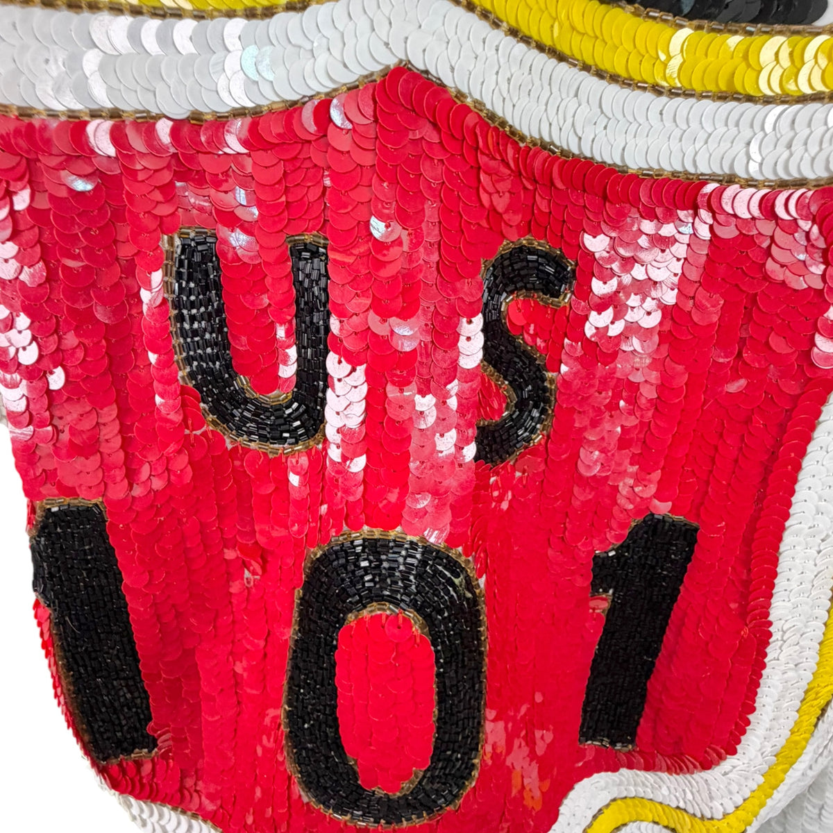 Vintage Lillie Rubin U.S. 101 silk sequin bomber jacket, zipper detail close-up