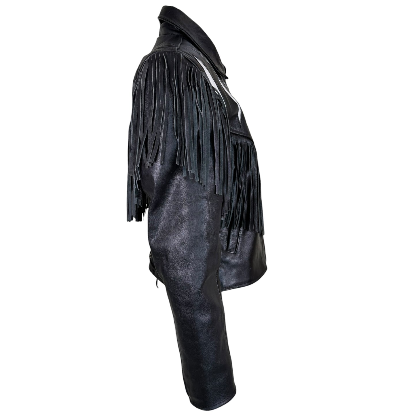 Vintage Vanguard 1980s Black & White Leather Fringe Western Jacket – Size Small