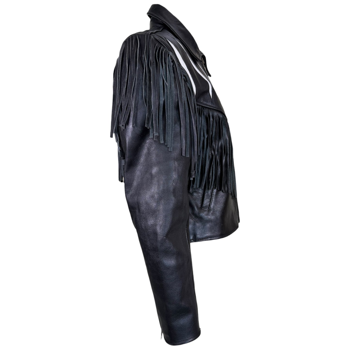 Vintage Vanguard 1980s Black & White Leather Fringe Western Jacket – Size Small