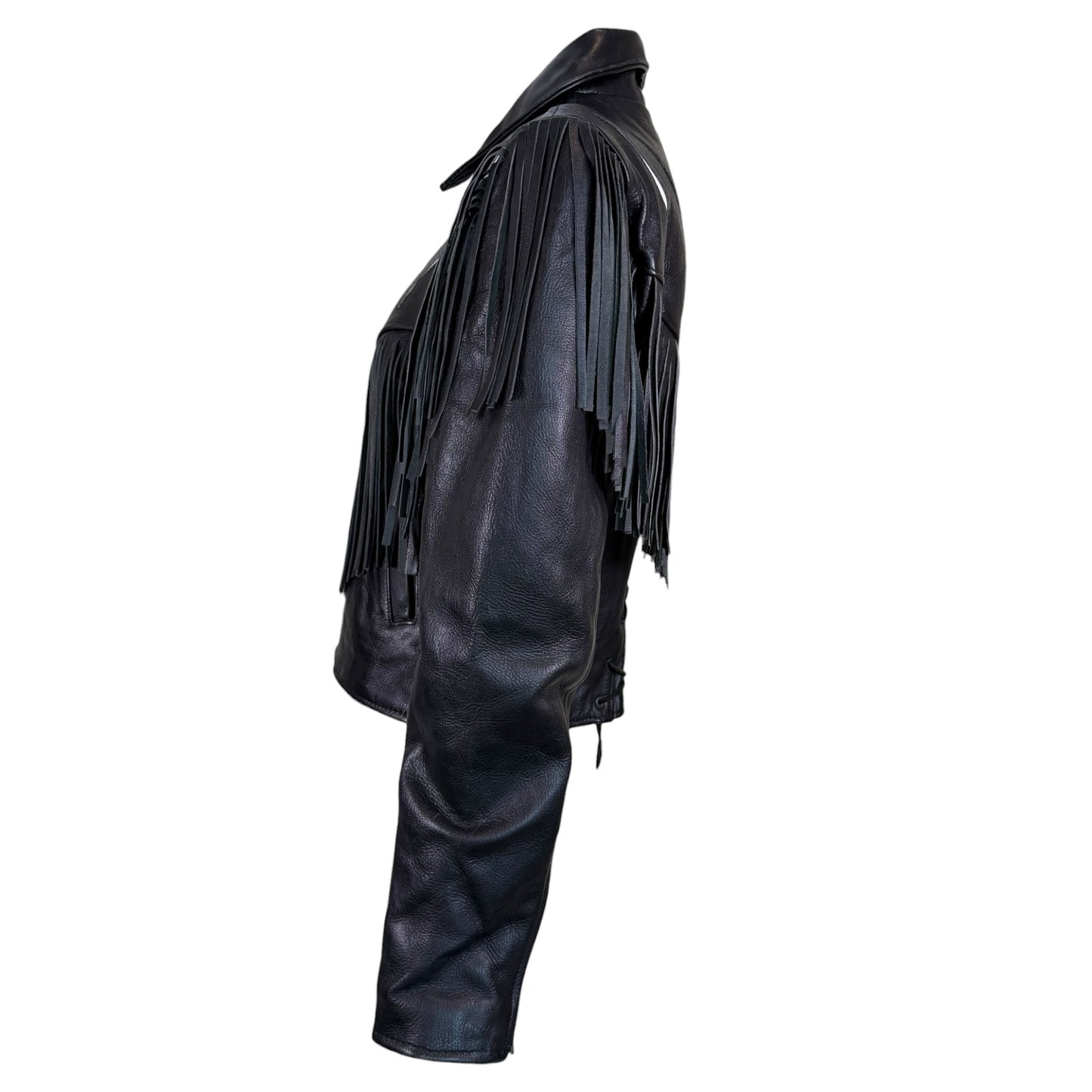 Vintage Vanguard 1980s Black & White Leather Fringe Western Jacket – Size Small